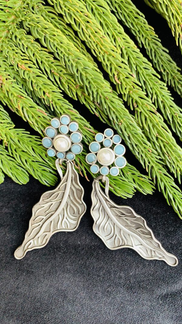 black-polish-leaf-light-blue-earring-2-scaled