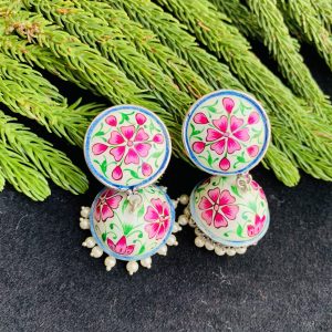 Indian Mores Black Polish Light Green Jhumki Earrings - Image 2