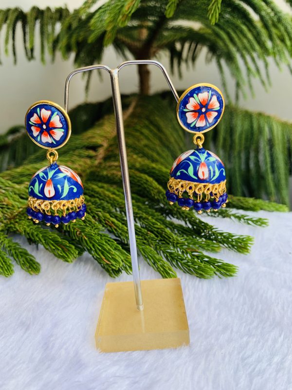 Indian Mores Black Polish Navy Blue Jhumki Earrings black-polish-navy-blue-jhumki-earrings-3-scaled