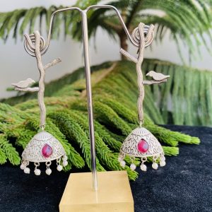 black-polish-pink-stone-branch-earring-2-scaled