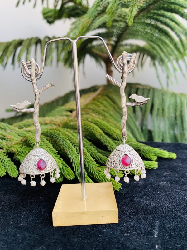 black-polish-pink-stone-branch-earring-2-scaled