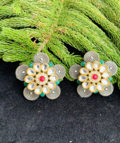 german-silver-kundan-red-green-stone-earrings (1)