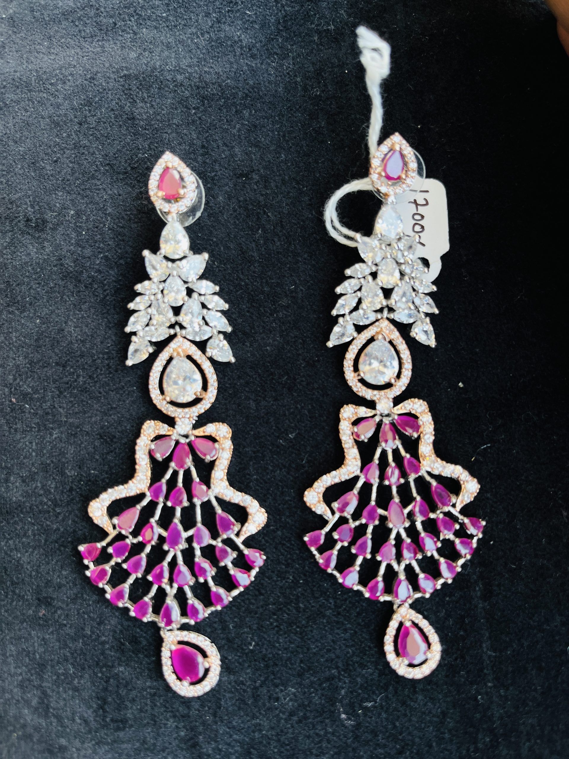 Indian-mores-AD-pink-stone-long-earrings