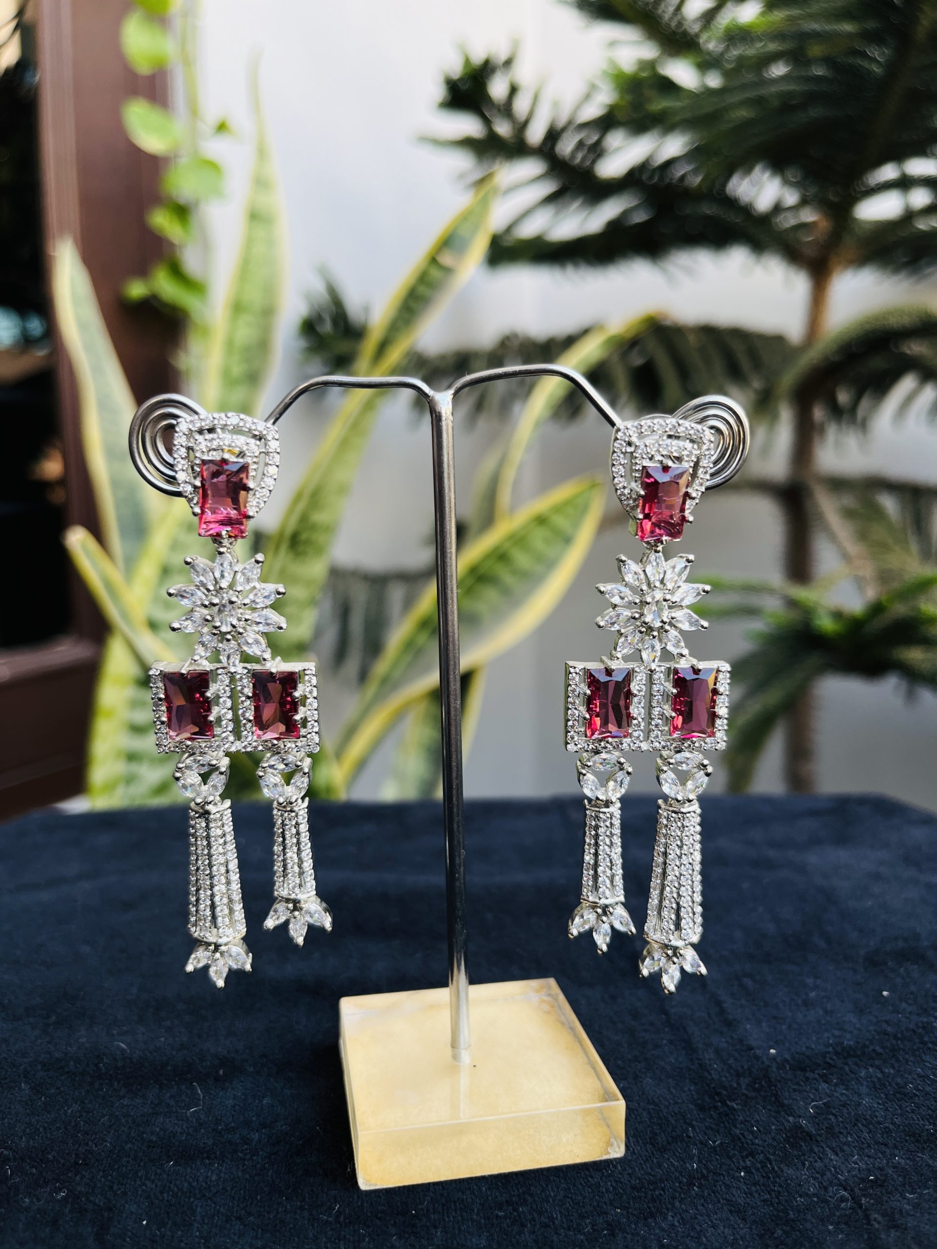 Indian-mores-AD-silver-mahroon-stone-earrings