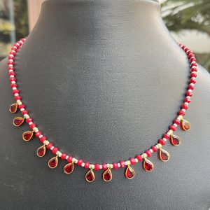 Indian Mores Traditional AD & Red Stone Studded Necklace Set - Image 2