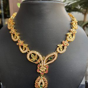 Indian Mores Rajasthani Traditional Jadau Green Stone Studded Necklace Set - Image 3